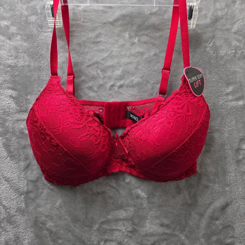 XOXO Super Sexy Lift Bra Women 42D Cherry Red Mesh Hook & Eye Padded Comfort NWT
